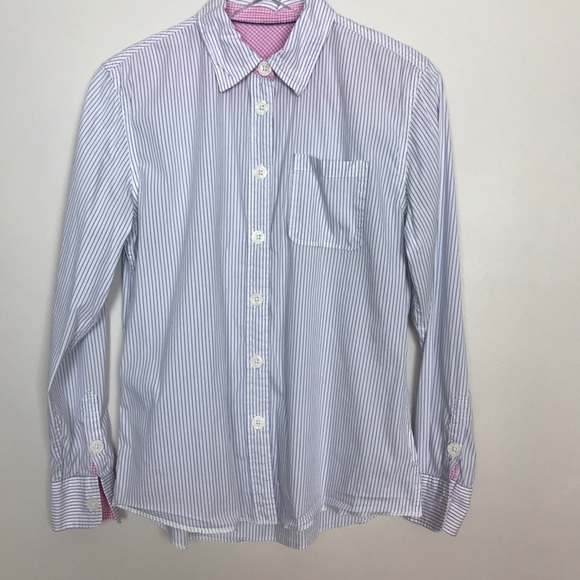 Blue White Striped Button Down Pink Check Size M - Picture 2 of 8